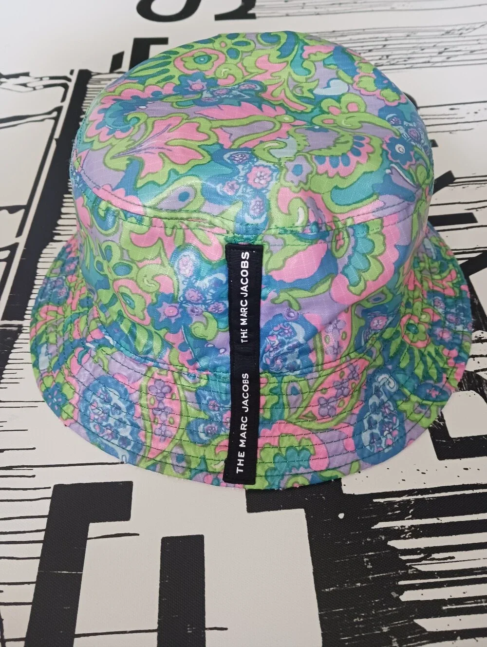 Vintage Marc Jacobs Bucket Hat, One Size, Floral Nylon, and White Terry Cotton